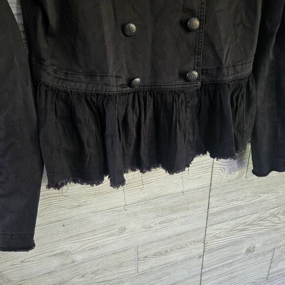 Free People Military Ruffle Hem Jacket Womens SZ M Cotton Grey - Picture 3 of 10